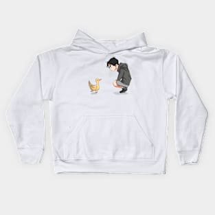 A Little Boy and a duck Kids Hoodie